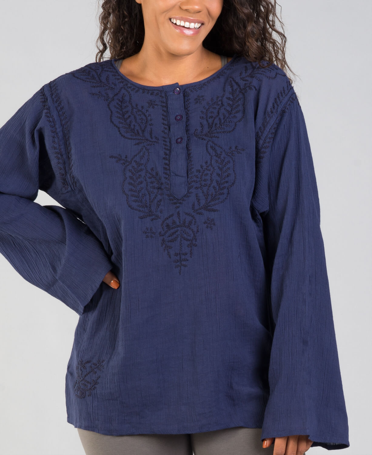 Classic Hippie Gauze Top - Navy