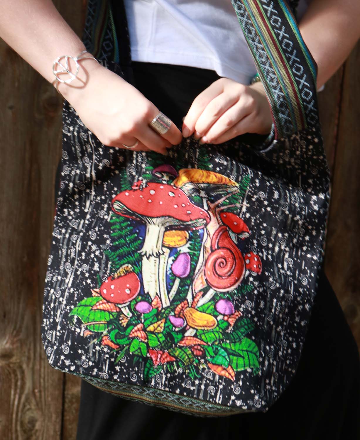 Field of Mushrooms Boho Bag - Mushroom Boho Bag | Psychedelic Hippie Purse | Soul Flower