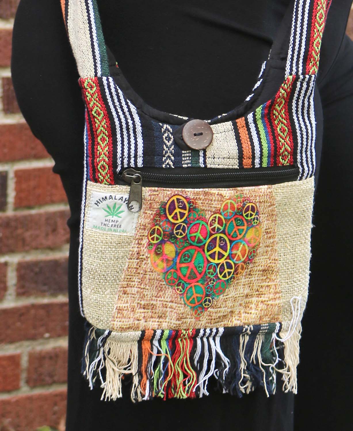 Peaceful Heart Hemp Bag - Peace Sign Bag | Hemp Shoulder Bags | Soul Flower