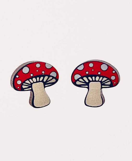 Little Red Mushroom Stud Earrings - Red Mushroom Stud Earrings | Mushroom Studs | Soul Flower