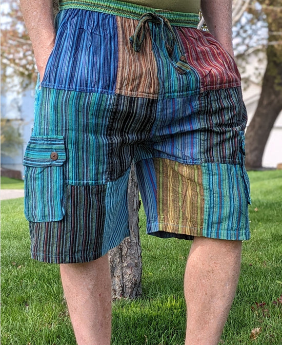 Nomad Patchwork Unisex Cargo Shorts - Patchwork Shorts | Colorful Patch Shorts | Soul Flower Men