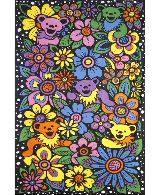 Grateful Dead Dancing Bears and Flowers Tapestry In Multicolor - Grateful Dead Tapestry | Dancing Bear Tapestry | Soul Flower