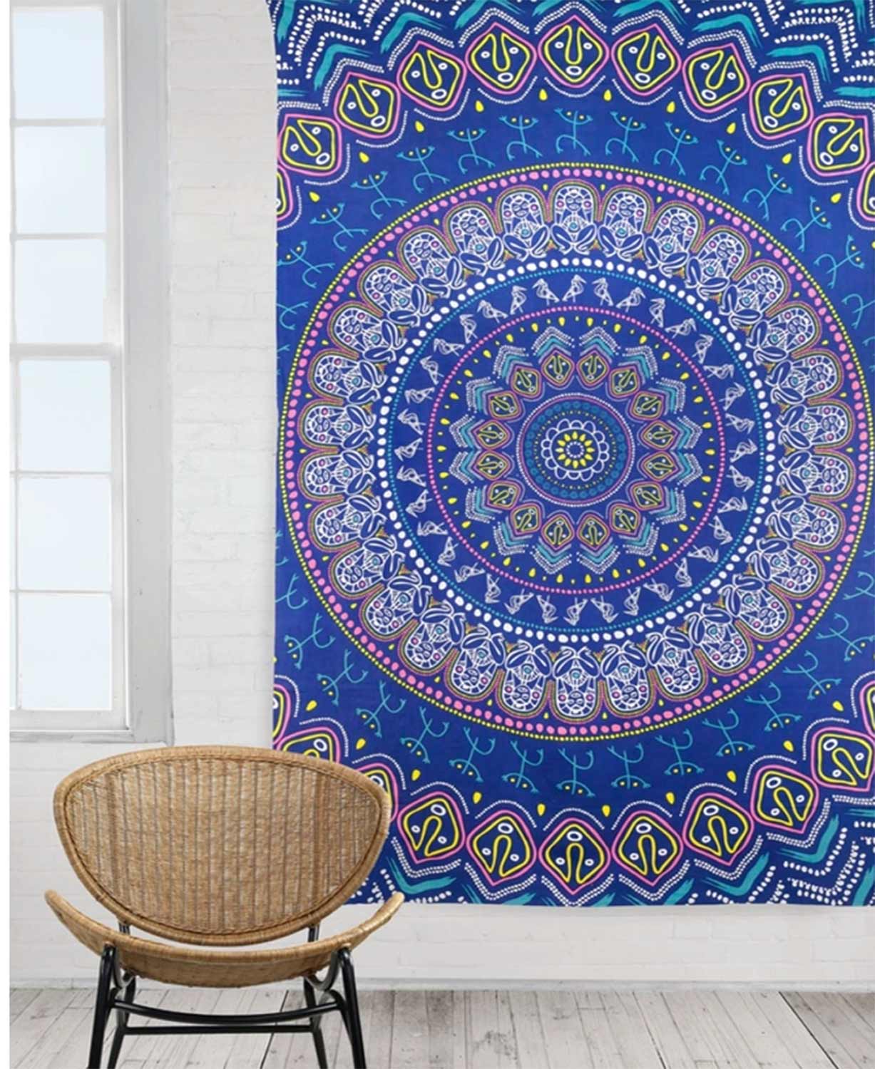 Indian Mandala Tapestry in Blues