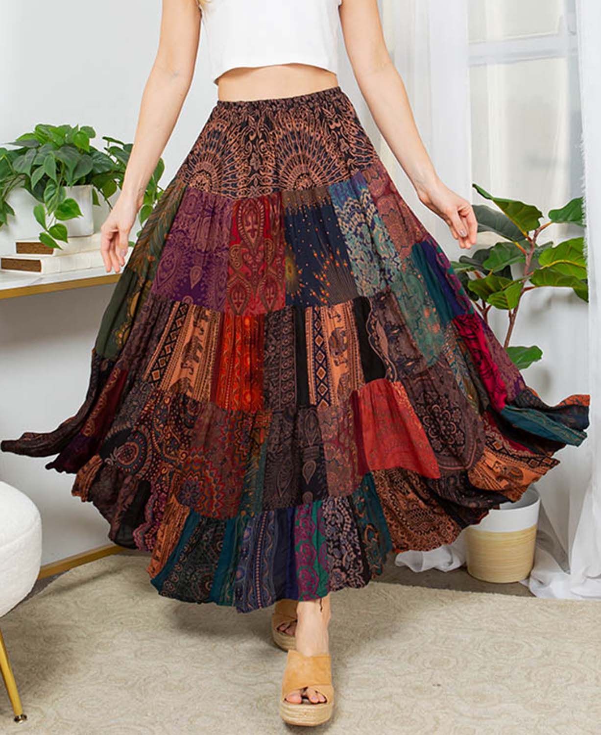 Boho Flow Patch Maxi Skirt - Hippie Patch Skirt | Boho Patchwork Maxi Skirt | Soul Flower