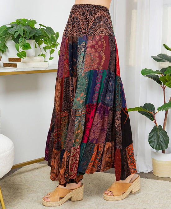 Boho Flow Patch Maxi Skirt - Hippie Patch Skirt | Boho Patchwork Maxi Skirt | Soul Flower