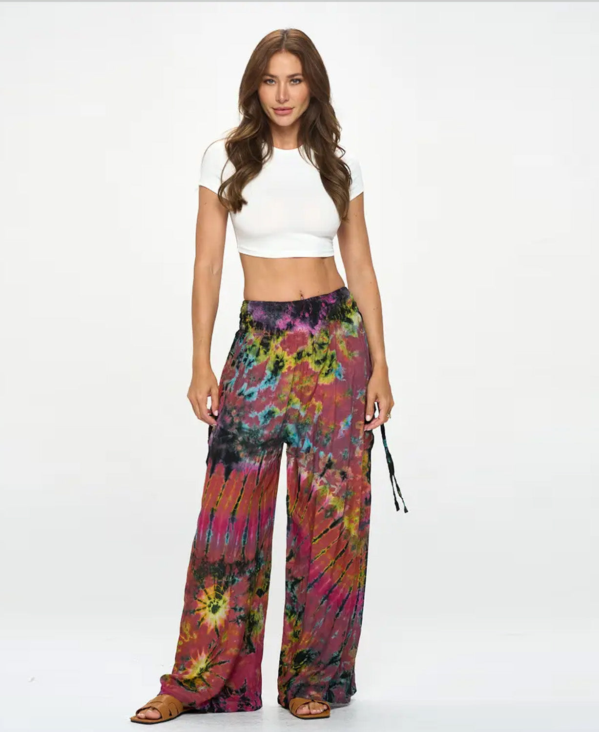 Sundown Mudmee Tie-Dye Pants - Boho Wide Leg Rayon Pants | Women's Tie-Dye Pants | Soul Flower