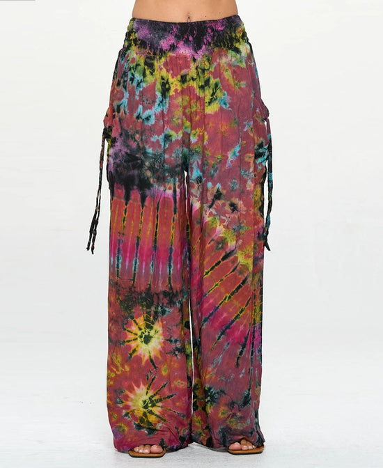 Sundown Mudmee Tie-Dye Pants - Boho Wide Leg Rayon Pants | Women's Tie-Dye Pants | Soul Flower