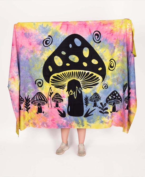 Rainbow Tie Dye Mushroom Tapestry - Mushroom Tapestry | Mushroom Wall Hanging | Soul Flower
