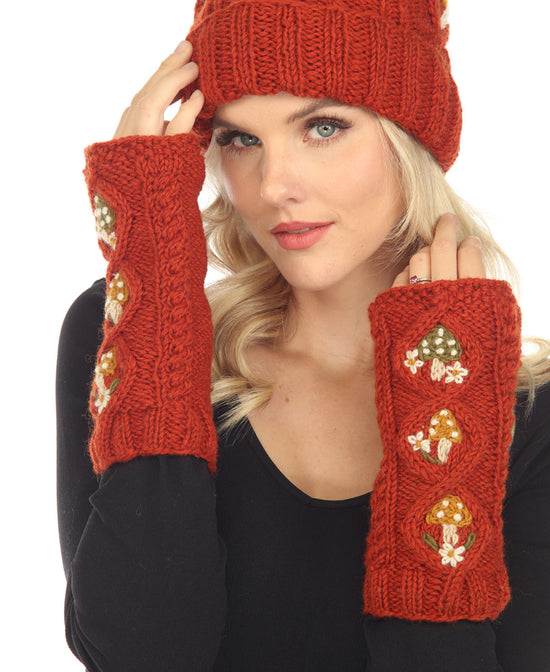 Mushroom Meadow Fingerless Gloves - Mushroom Hand Knit Armwarmers | Hippie Fingerless Gloves