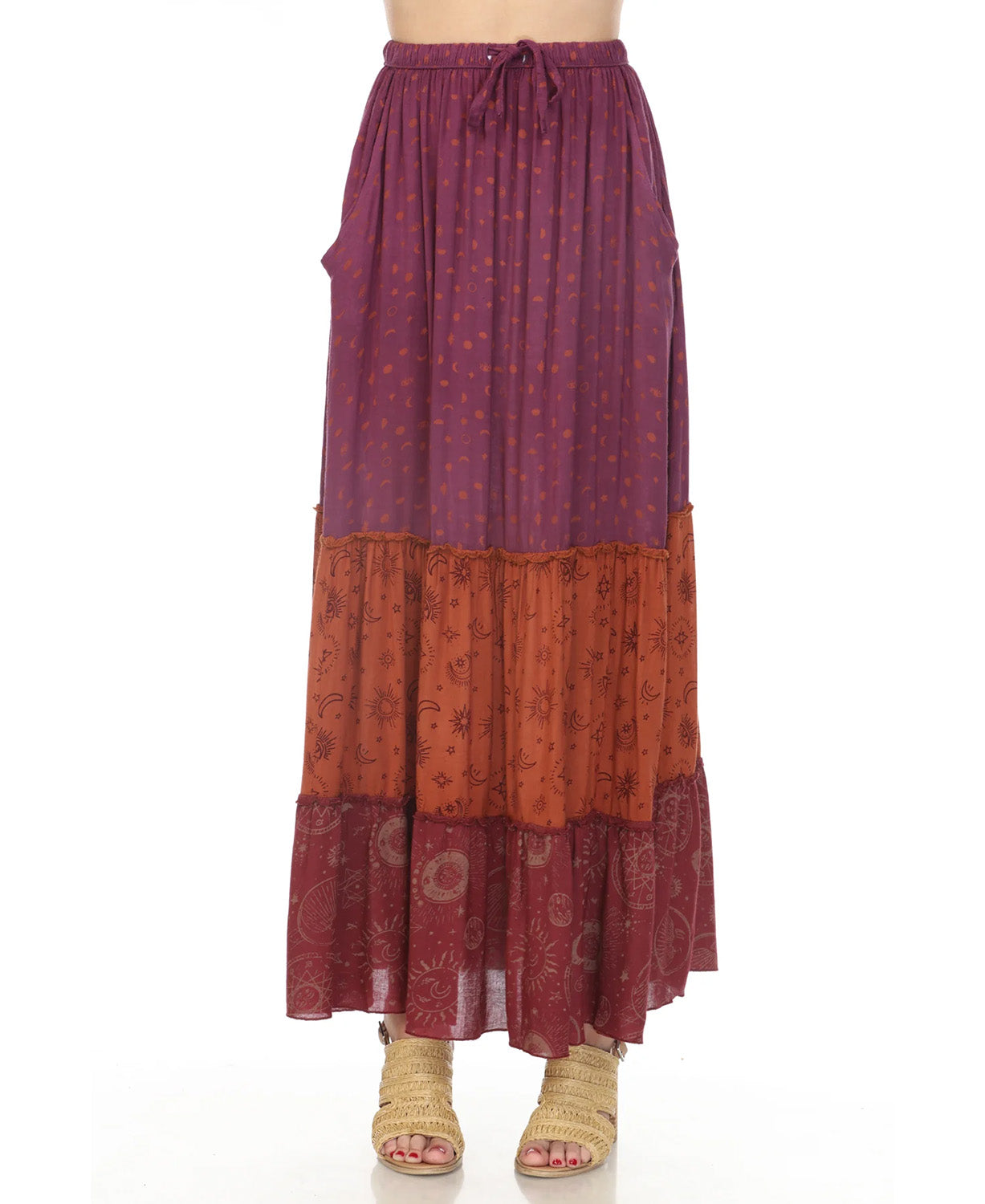 Written in The Stars Tiered Maxi Skirt - Patchwork Tiered Skirt | SoulFlower
