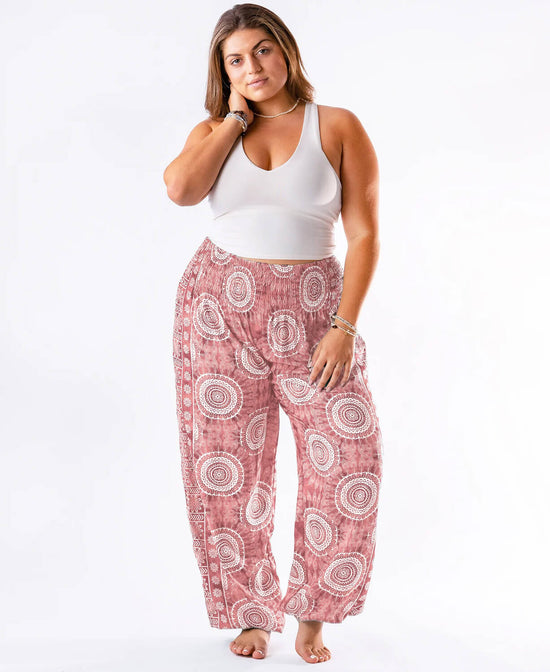 Baja Mandala Pink Harem Pants - Pink Harem Pants | Hippie Chic Pants | Soul Flower on plus size model