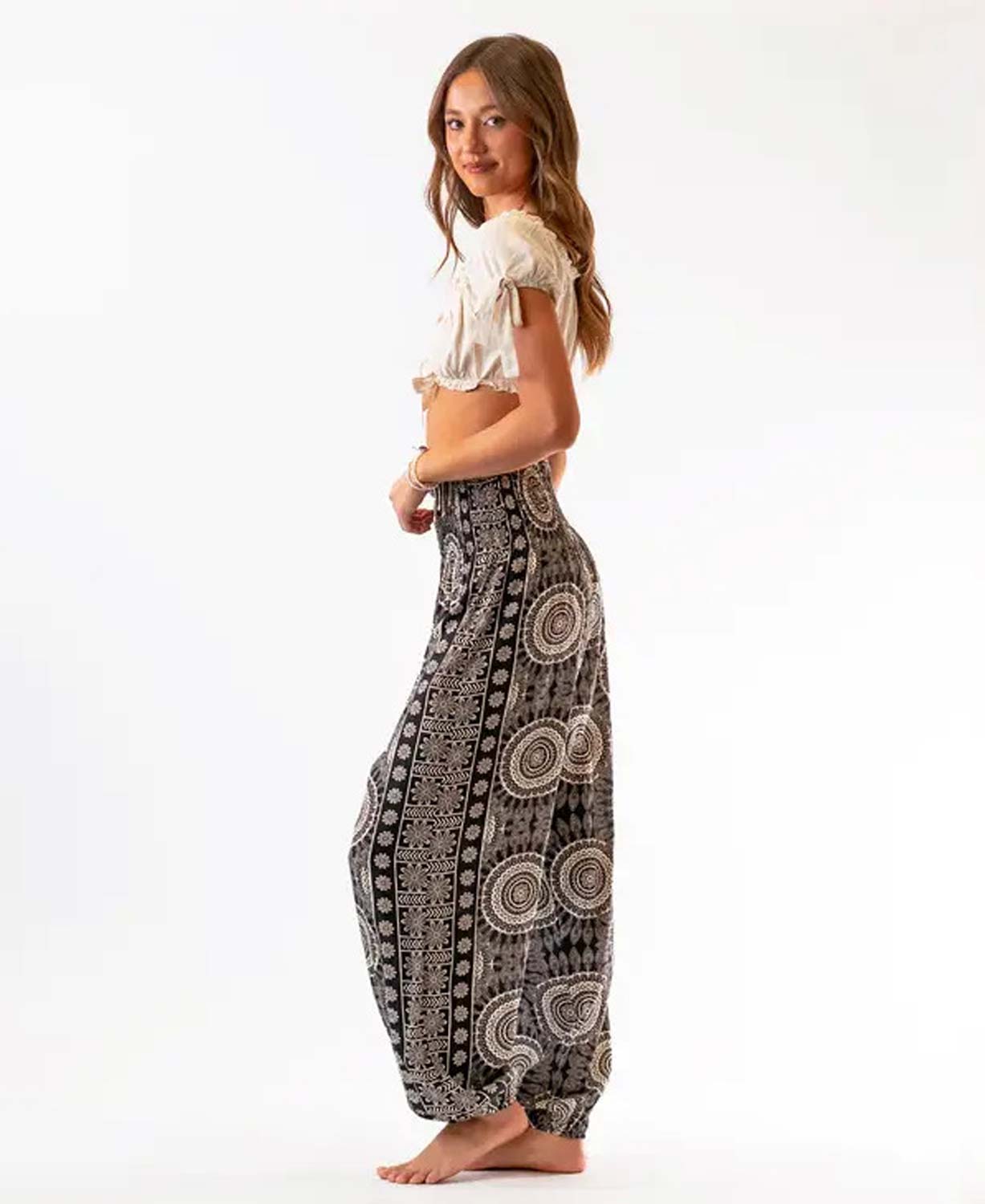 Flower Mandala Black Harem Pants