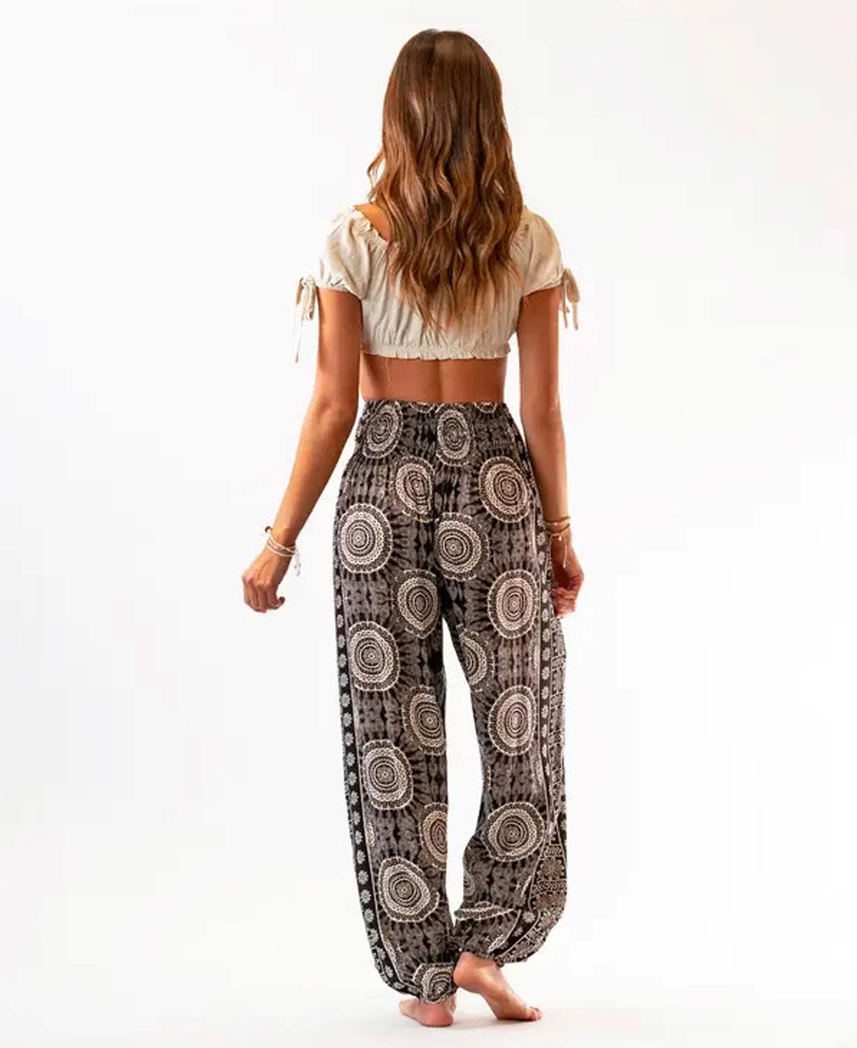 Flower Mandala Black Harem Pants