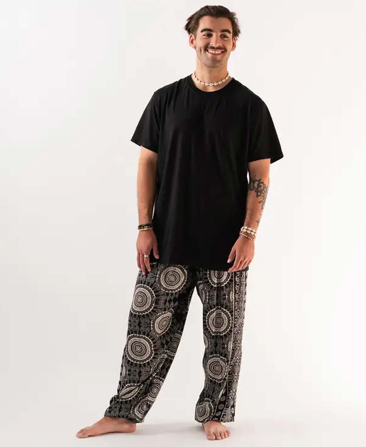 Flower Mandala Black Harem Pants