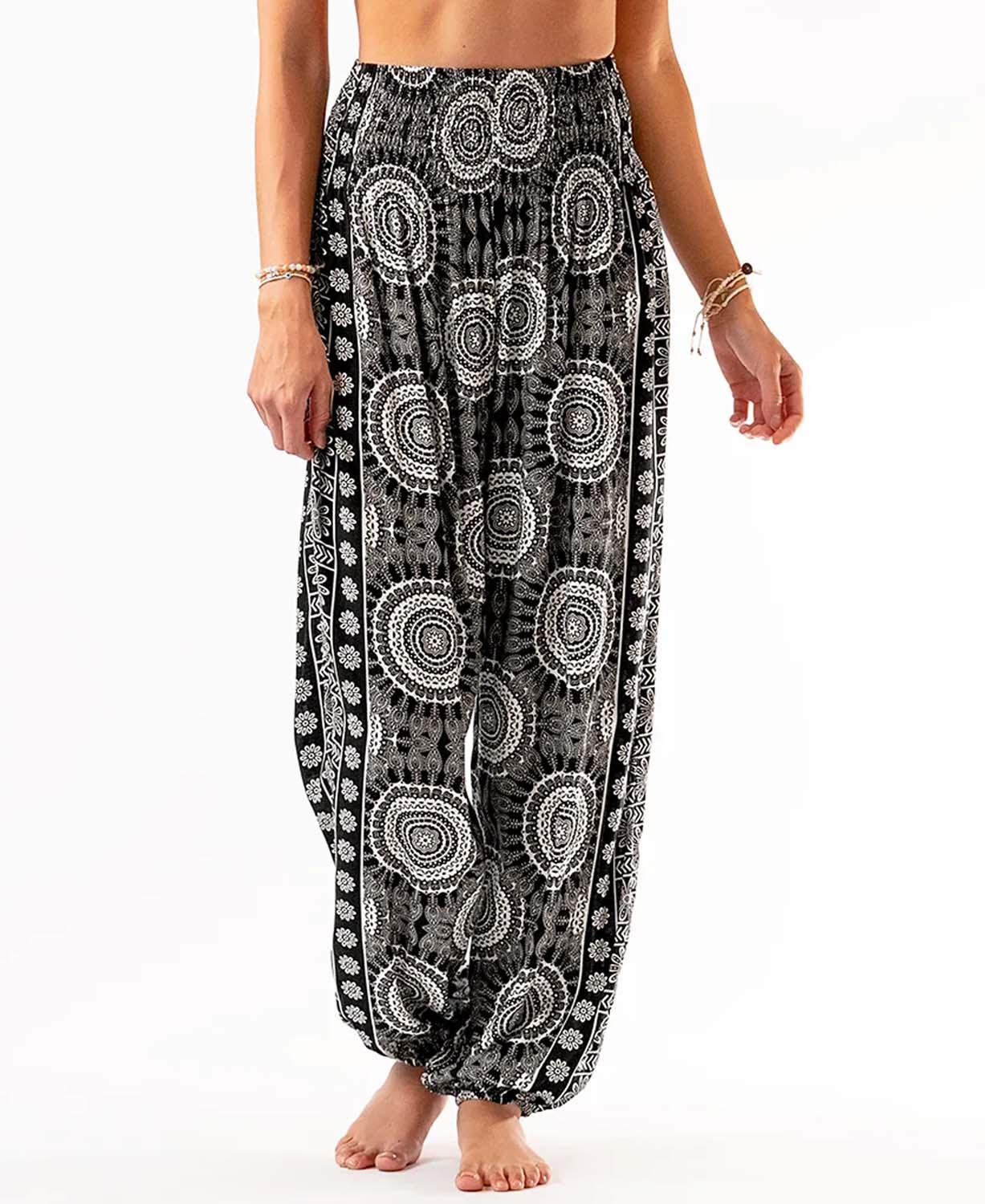 Flower Mandala Black Harem Pants