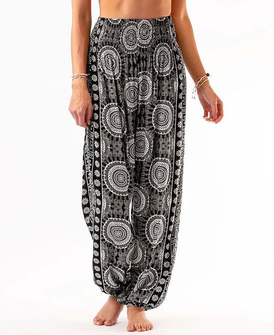 Flower Mandala Black Harem Pants - Boho Harem Pants | Hippie Pants | Soul Flower