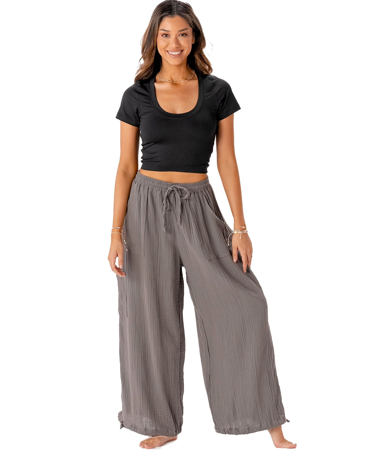 Cargo Adventure Pants in Granite - Cotton Gauze Cargo Pants | Soul Flower 10