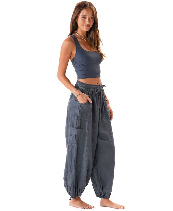 Cargo Adventure Pants in Charcoal - Cotton Gauze Cargo Pants | Soul Flower