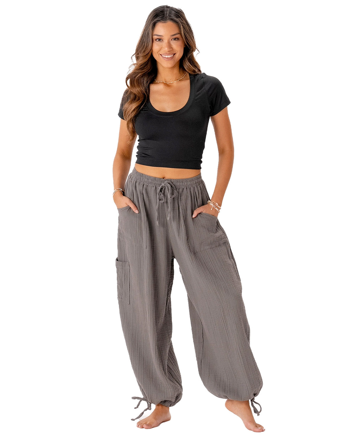 Cargo Adventure Pants in Granite - Cotton Gauze Cargo Pants | Soul Flower 9