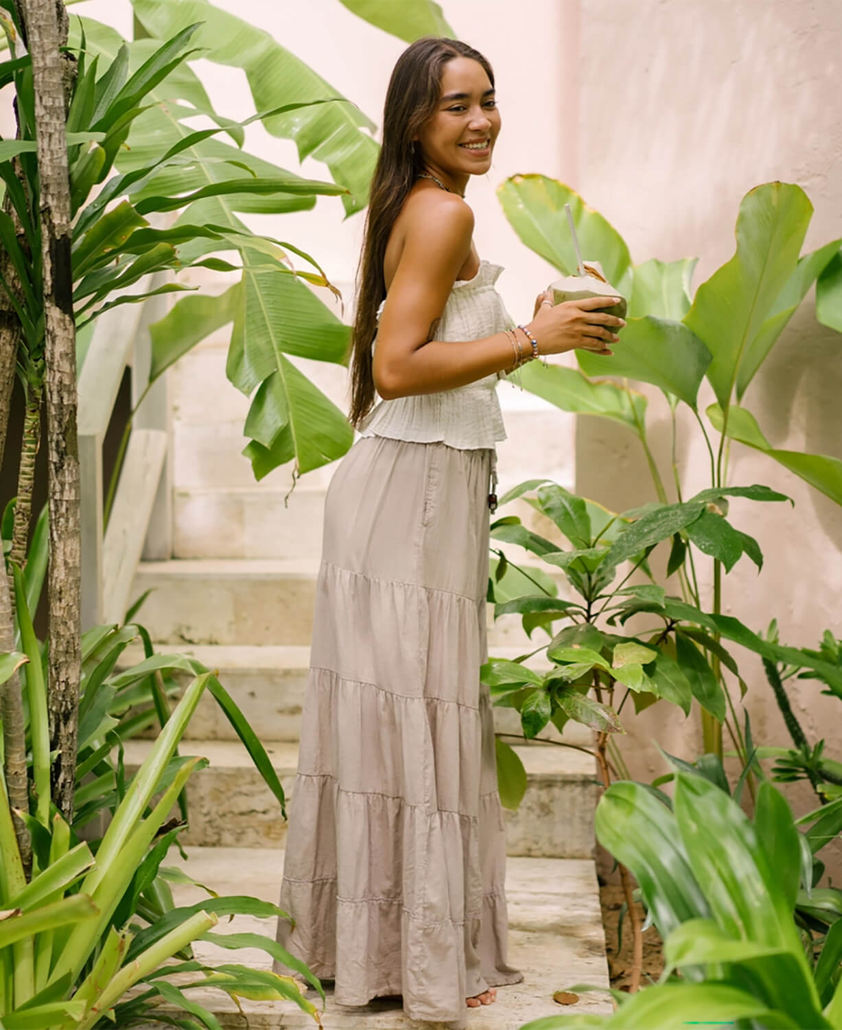 Natural Maxi Skirt | Tiered Hippie Skirt | Soul Flower