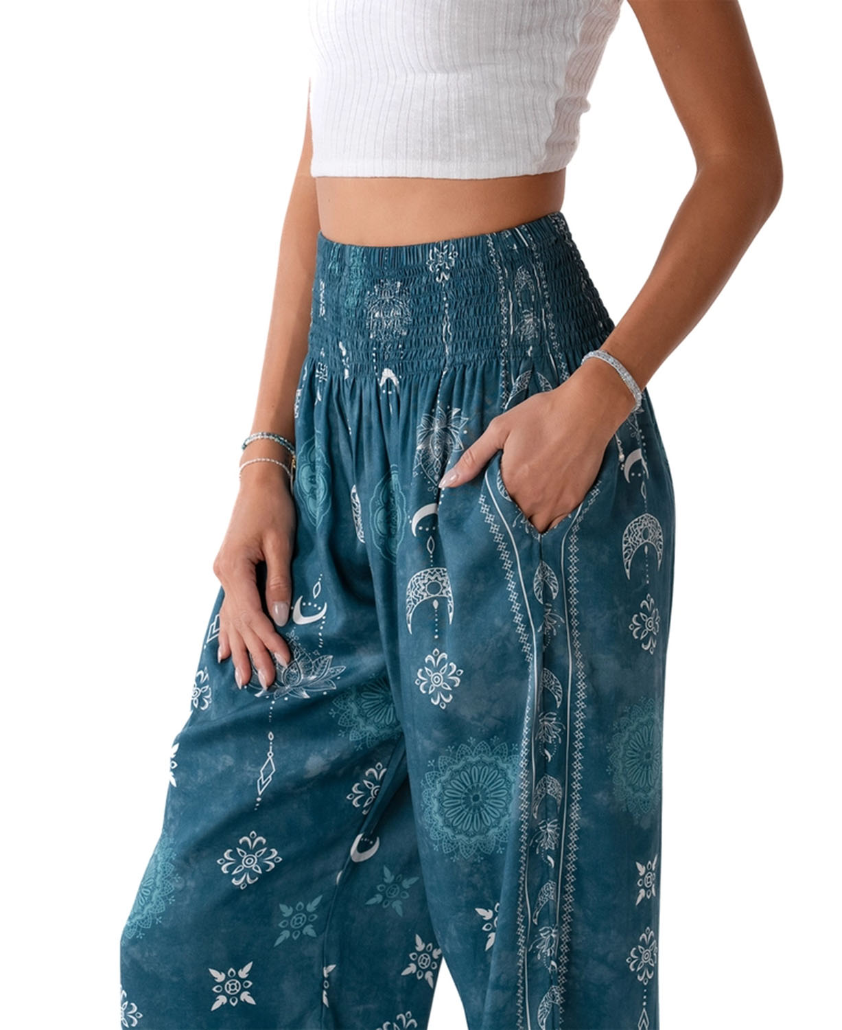 Lunar Lotus Harem Pants in Teal - Boho Pants with Pockets | Hippie Harem Pants | Soul Flower 4