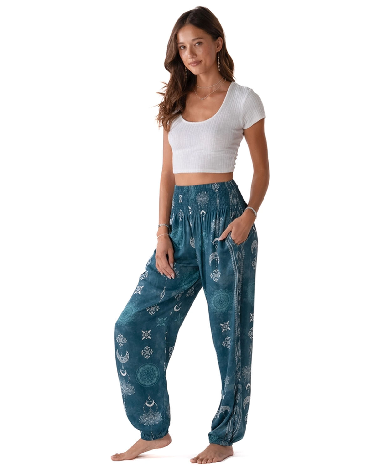 Lunar Lotus Harem Pants in Teal - Boho Pants with Pockets | Hippie Harem Pants | Soul Flower 5