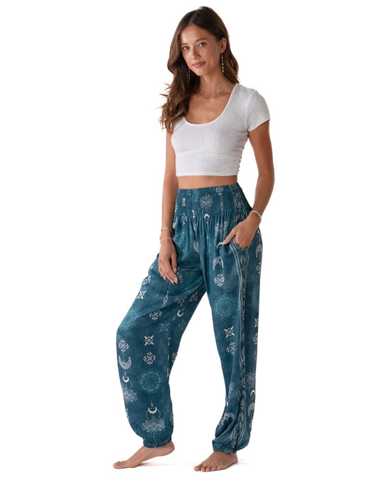 Lunar Lotus Harem Pants in Teal - Boho Pants with Pockets | Hippie Harem Pants | Soul Flower 5