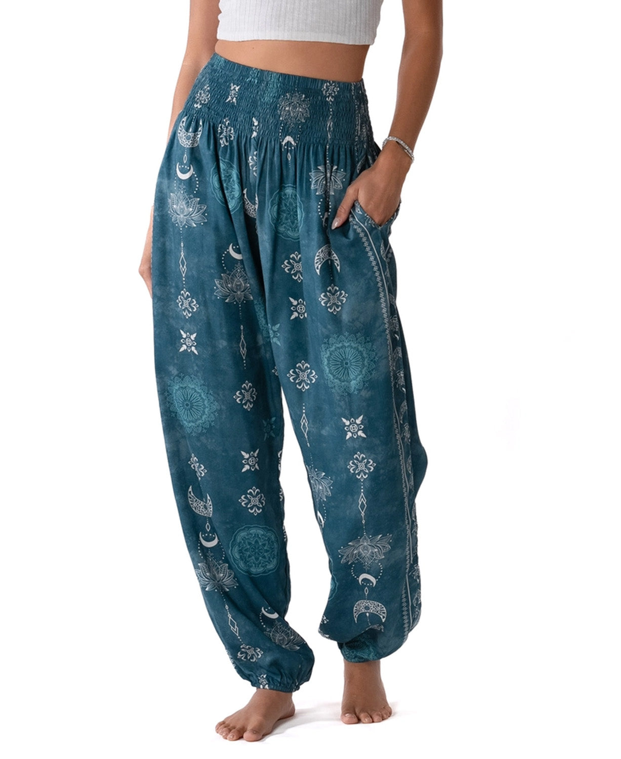 Lunar Lotus Harem Pants in Teal - Boho Pants with Pockets | Hippie Harem Pants | Soul Flower 2
