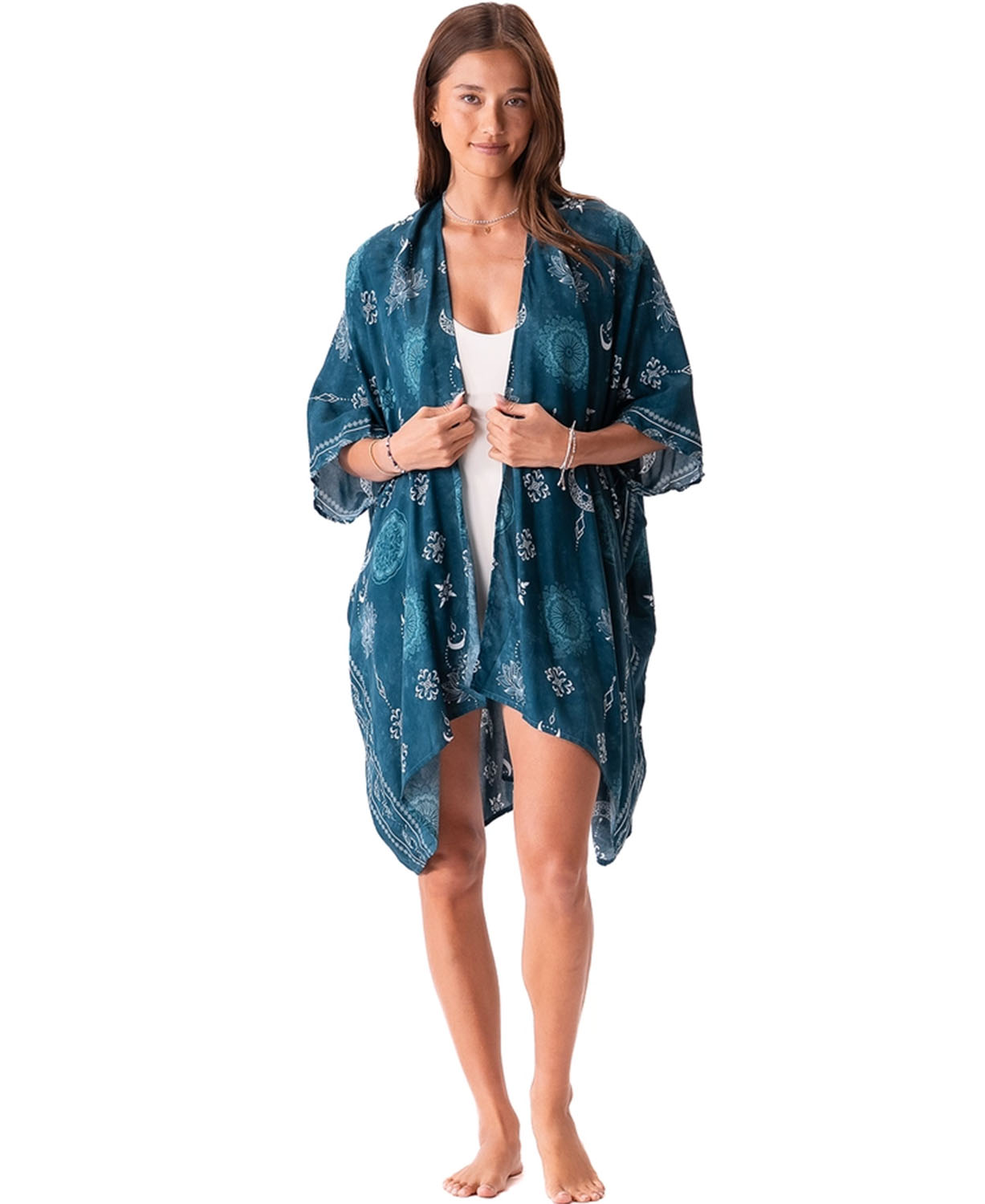 Lunar Lotus Kimono in Teal - Boho Kimono | Lightweight Wrap | Soul Flower 1