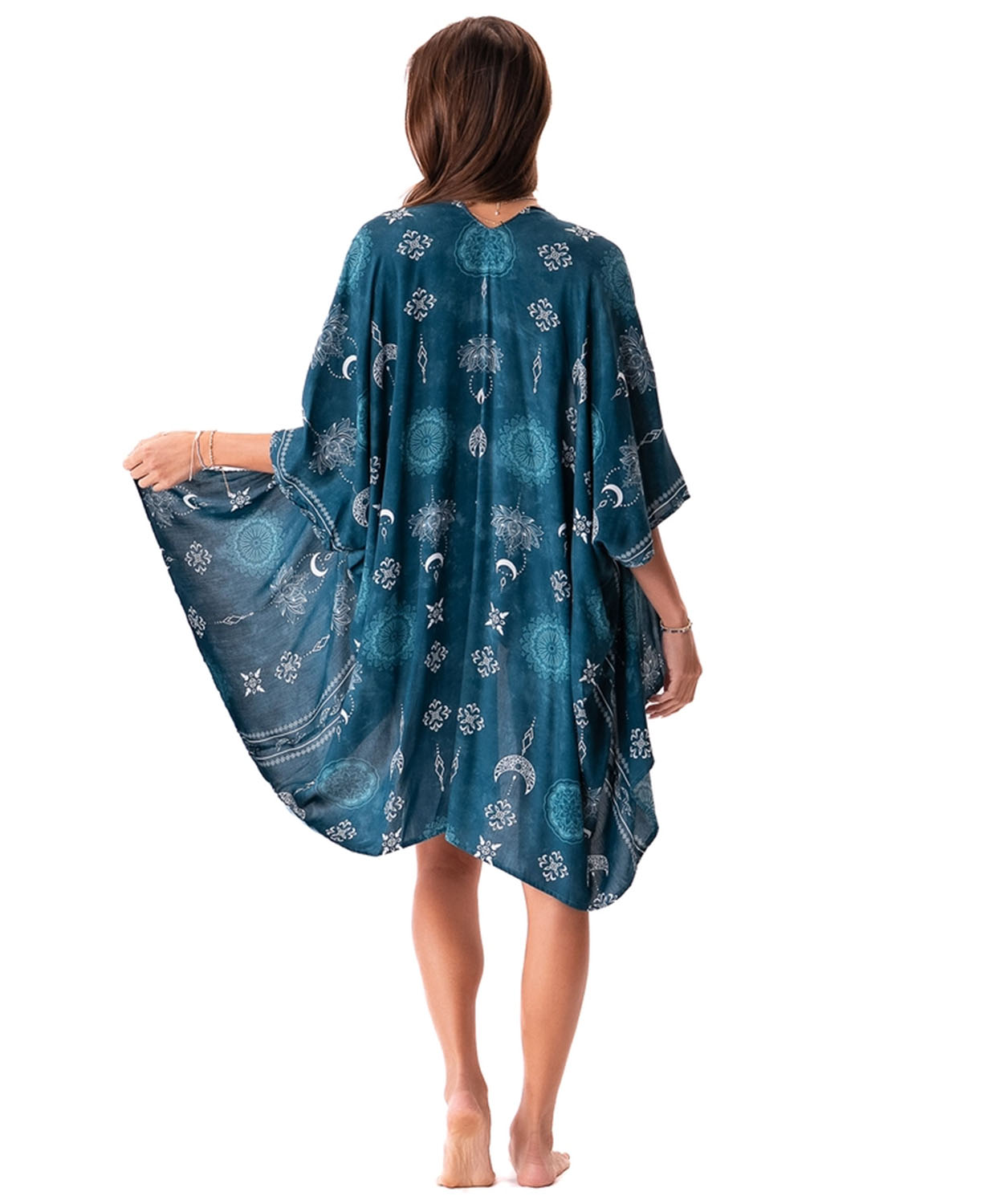 Lunar Lotus Kimono in Teal - Boho Kimono | Lightweight Wrap | Soul Flower 3