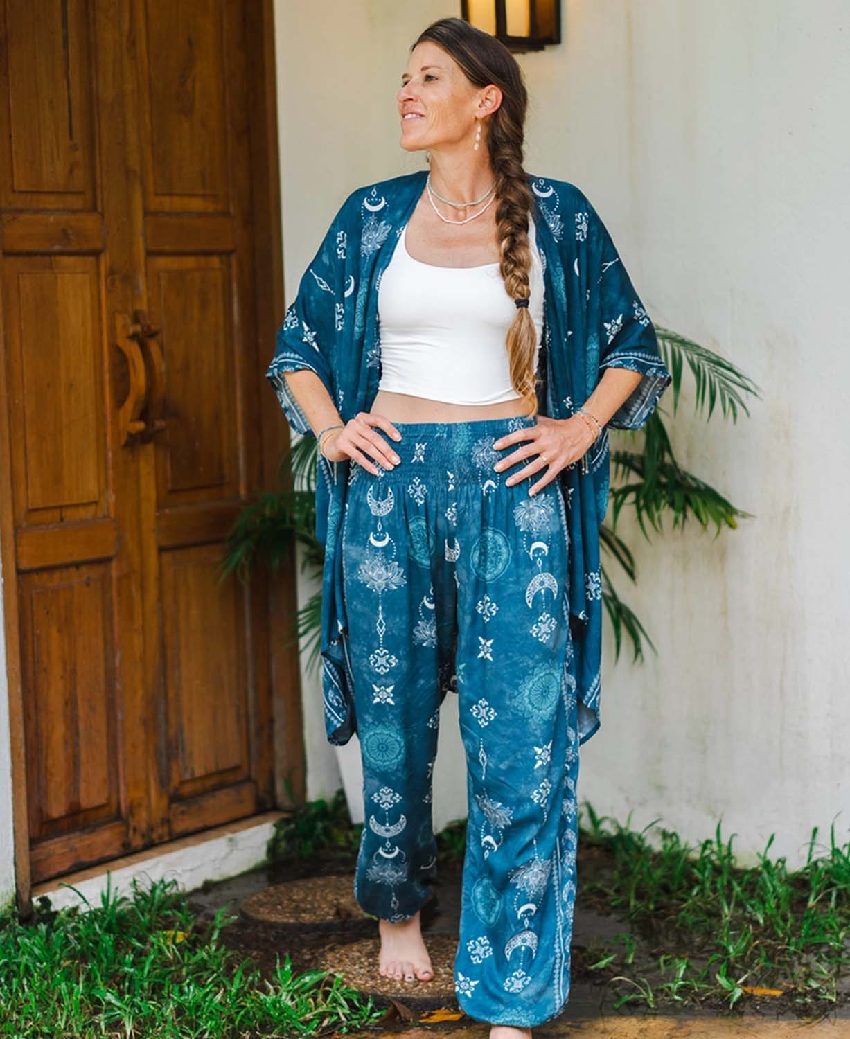 Lunar Lotus Kimono in Teal - Boho Kimono | Lightweight Wrap | Soul Flower 4