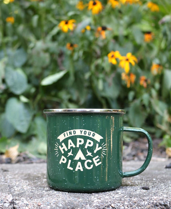 Happy Place Enamel Camping Cup - Camping Coffee Mug | Enamel Mug | Soul Flower