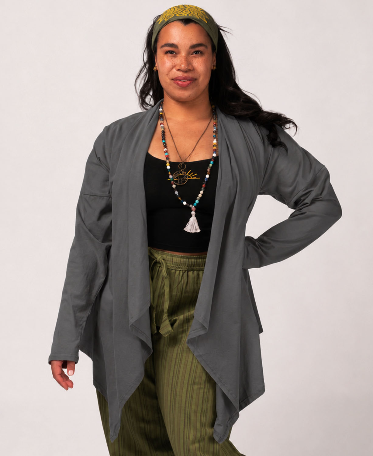 Organic Cotton Draped Cardigan - Pewter - Flowy Cardigan | Soul Flower