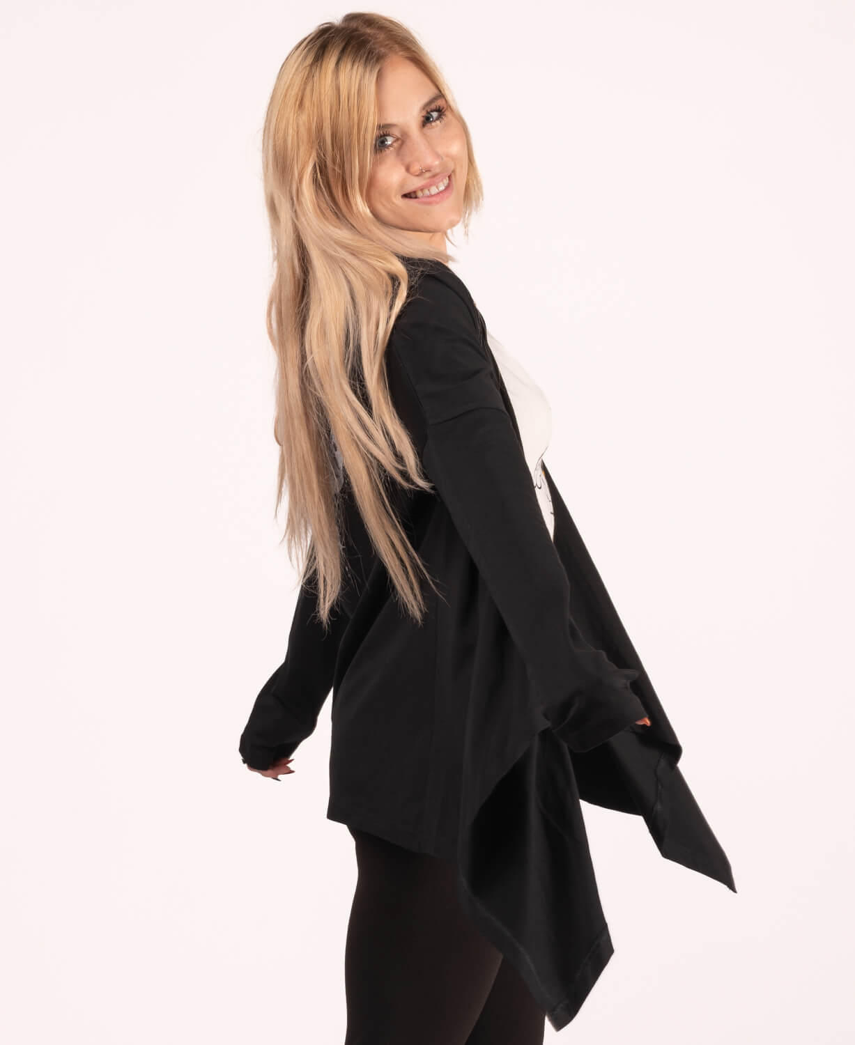 Black Draped Cardigan | Organic Cotton Drapey Cardigan | Soul Flower