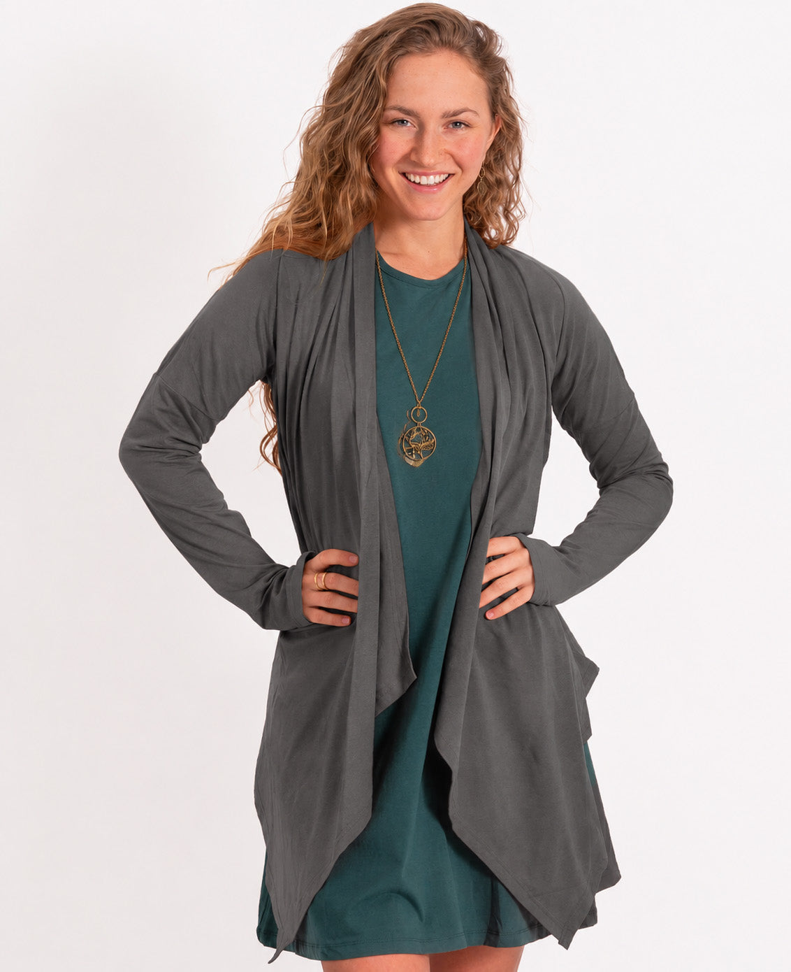 Organic Cotton Draped Cardigan - Pewter - Flowy Cardigan | Soul Flower