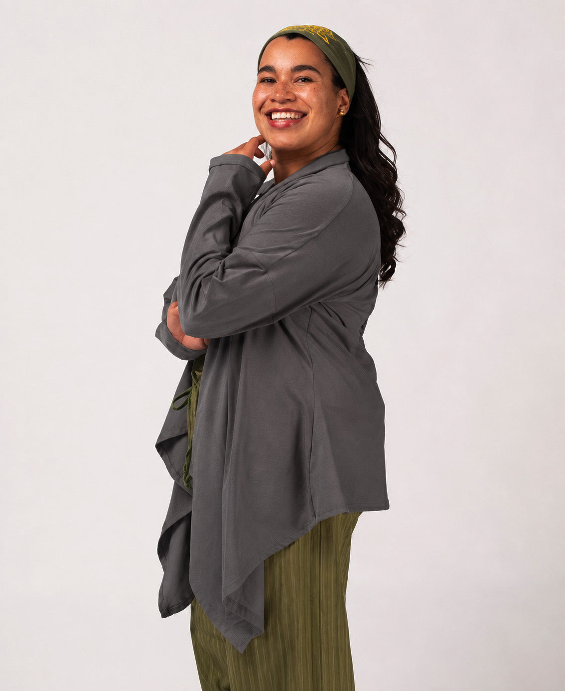 Organic Cotton Draped Cardigan - Pewter - Flowy Cardigan | Soul Flower