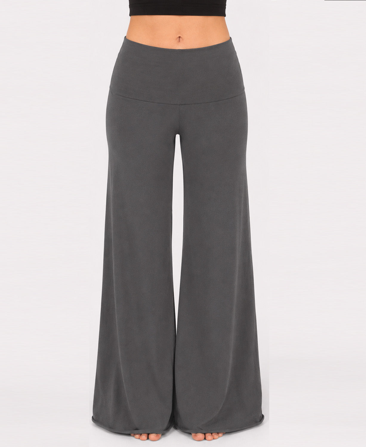 Roll Top Flowy Pants - Gray Boho Pants | Palazzo Pants | Soul Flower