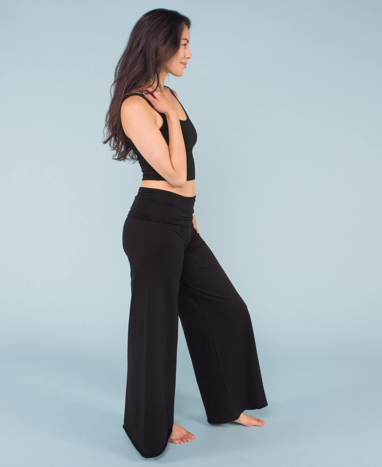 Organic Roll-Top Flowy Pants - Black