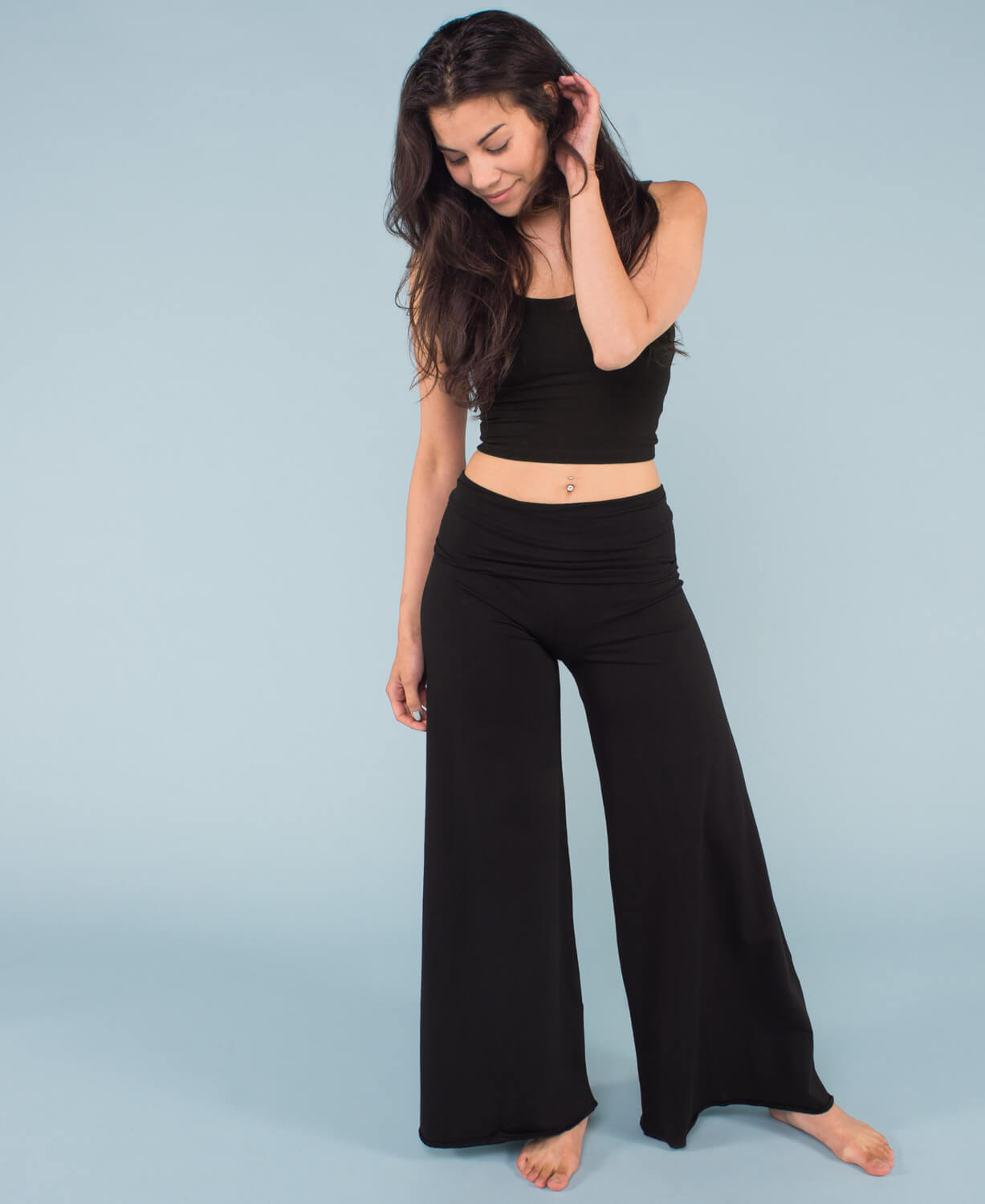 Organic Roll-Top Flowy Pants - Black
