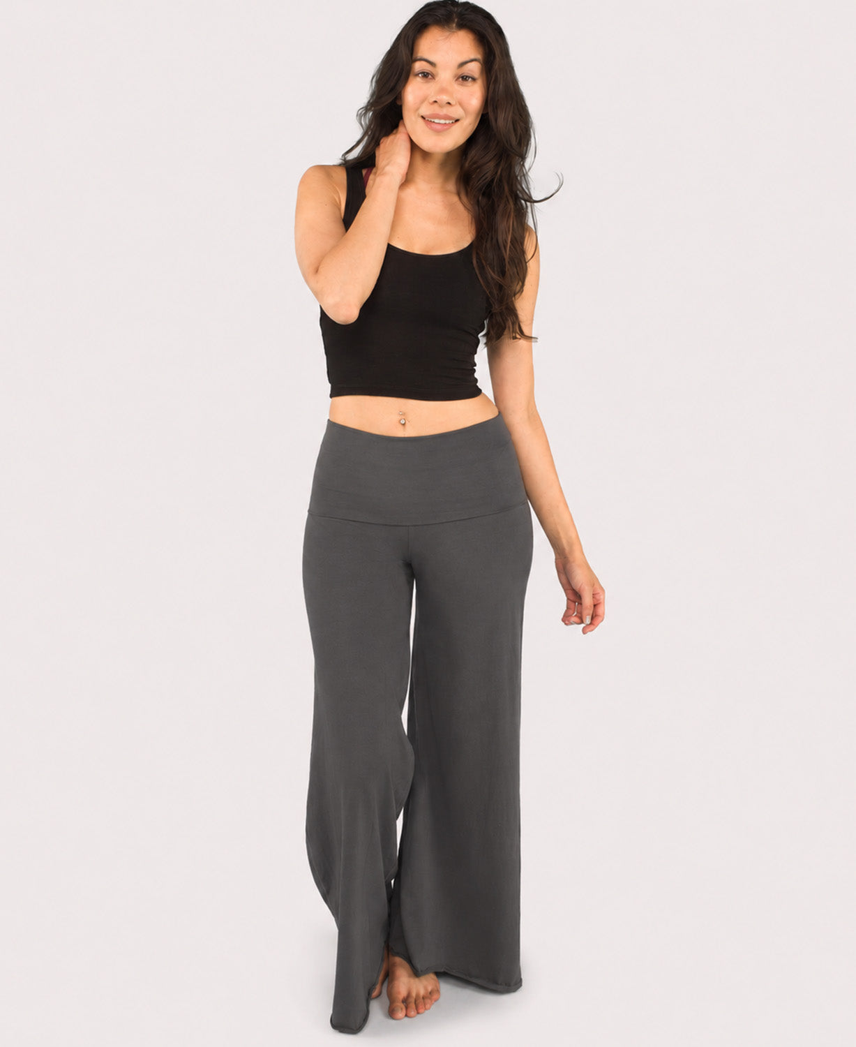 Roll Top Flowy Pants - Gray Boho Pants | Palazzo Pants | Soul Flower