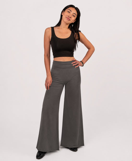 Roll Top Flowy Pants - Gray Boho Pants | Palazzo Pants | Soul Flower