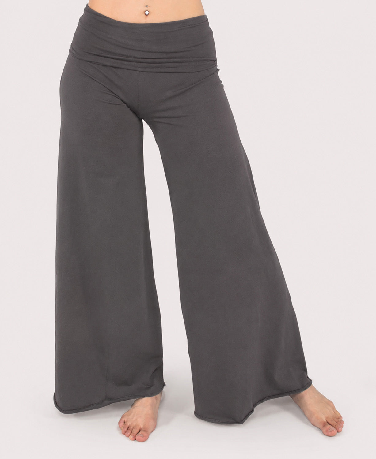 Roll Top Flowy Pants - Gray Boho Pants | Palazzo Pants | Soul Flower