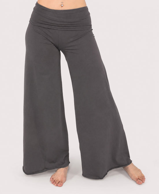 Roll Top Flowy Pants - Gray Boho Pants | Palazzo Pants | Soul Flower