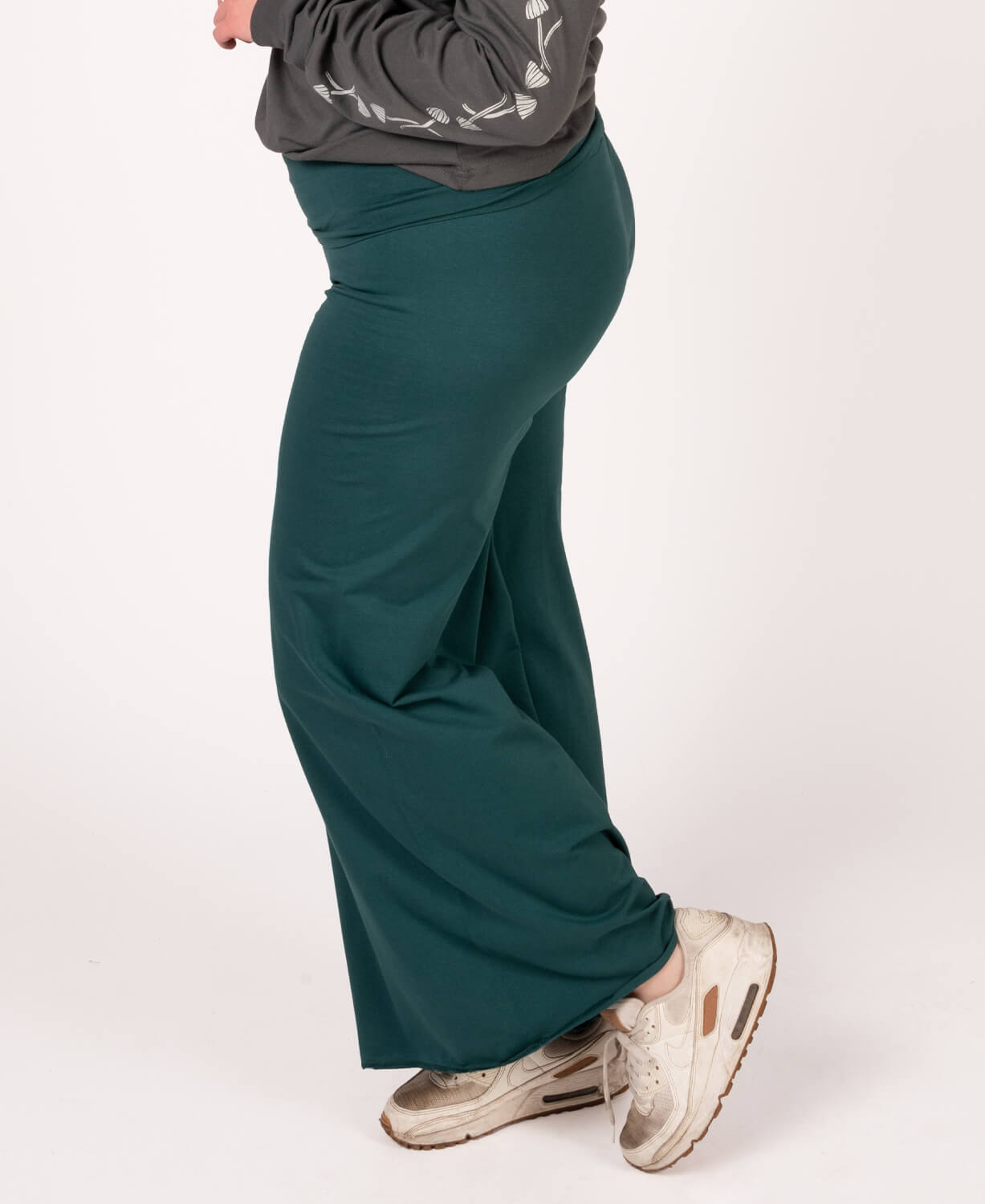 Organic Roll-Top Flowy Pants - Dark Teal