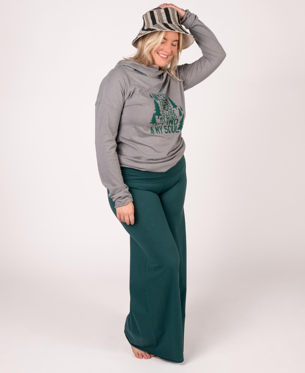 Organic Roll-Top Flowy Pants - Dark Teal
