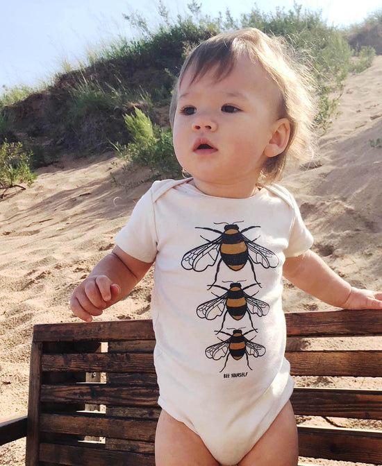 Closeout! Bee Yourself Organic Baby Bodysuit - Bee Yourself Onesie | Save The Bees Clothing | Soul Flower