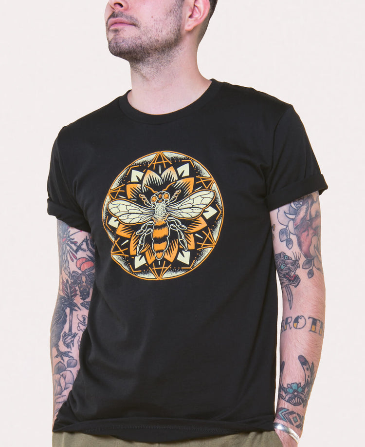 Bee Mandala Organic T-Shirt - Unisex - Bee Mandala T-Shirt | Bee Shirt | Soul Flower Men