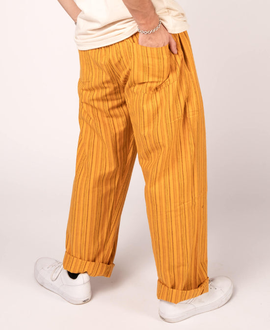 Striped Hippie Lounge Pants - Pineapple Express - Yellow Hippie Pants | Bohemian Pants | Soul Flower Men