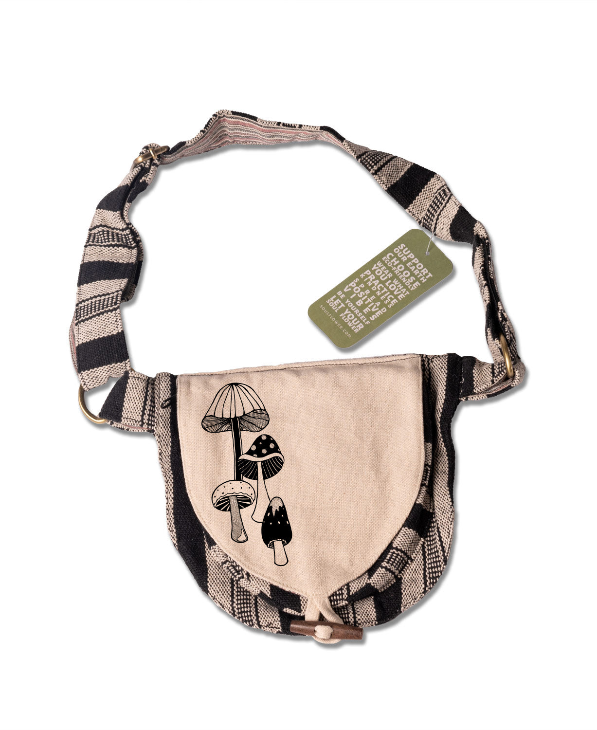 Retro Mushrooms Canvas Hip Bag - Natural