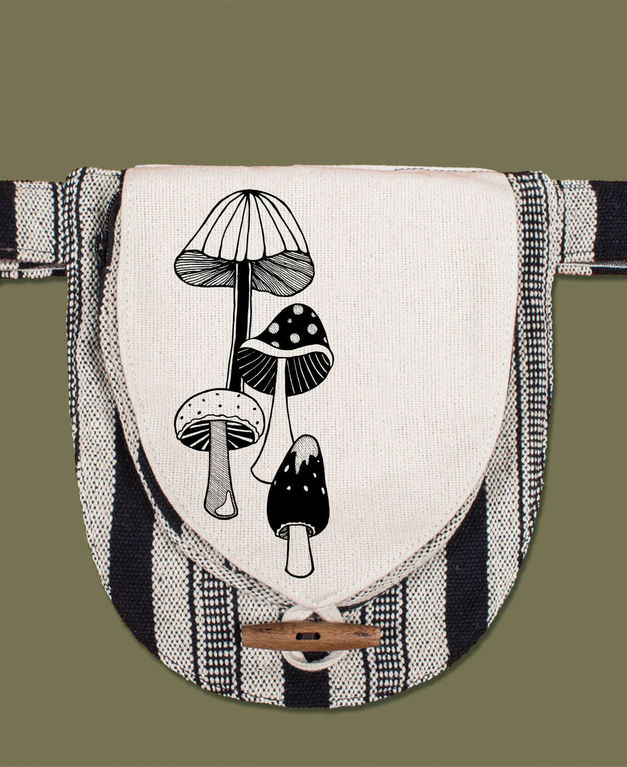 Retro Mushrooms Canvas Hip Bag - Natural